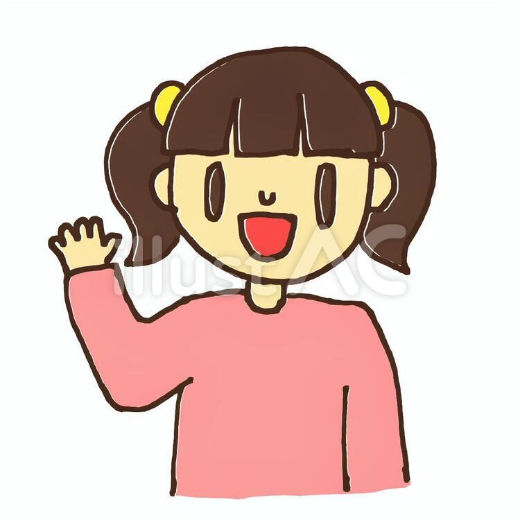 かわいい手を振る女の子のイラスト１ 女の子,人間,笑顔のイラスト素材