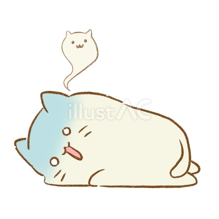 「もうだめ」と疲れて魂が抜けている白い猫 猫,動物,ダウンのイラスト素材