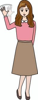バイバイ女性　 バイバイ,手,振る,別れ,若い,女性,ロング,スカート,カジュアル,茶髪のイラスト素材