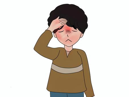 熱が出る 高熱,頭痛,体調不良,男子,正面,熱が出る,熱がある,悪寒,体温が上がる,微熱のイラスト素材
