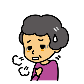 シニア女性　息切れ 病気,高齢者,息切れ,症状,呼吸困難,過呼吸,苦しい,呼吸,ぜんそく,肺炎のイラスト素材