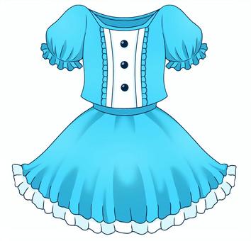 フリルスカートの洋服(水色) フリルスカートの洋服(水色) 水色,ブラウス,スカート,パフスリーブ,フリル,衣類,服,ファッション,イラスト,手描きのイラスト素材