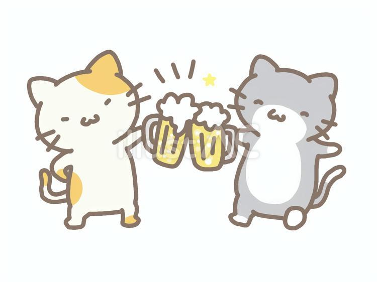 楽しく乾杯🎶 猫,乾杯,ビールのイラスト素材