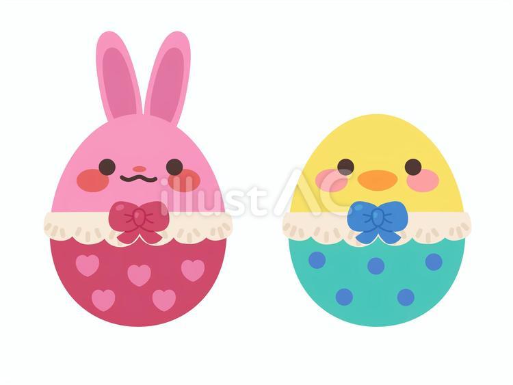 うさぎとひよこのイースターエッグ2 イースター,イースターエッグ,たまごのイラスト素材