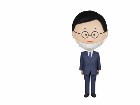 顎マスクをするスーツの中年男性・背景透過 マスク,人,着用,顎マスク,お出かけ,男性,スーツ,全身,笑顔,ゆるいのイラスト素材