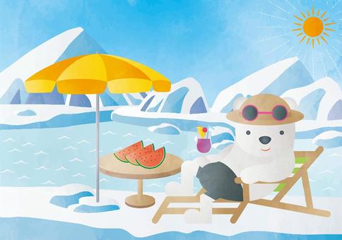 水彩風-ひんやり涼しい背景-2 水彩風-ひんやり涼しい背景-2 夏休み,バカンス,夏,海,氷,太陽,紫外線,日光浴,動物,白くまのイラスト素材