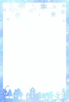 冬の雪景色フレーム背景　舞い散る雪の結晶 冬,フレーム,枠,雪,雪の結晶,家,飾り枠,囲み,木,装飾のイラスト素材