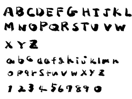 筆書きアルファベットセット 筆書き,墨,大文字,小文字,数字,セットのイラスト素材