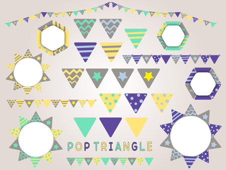 L-0237：ポップな三角形 三角形,ポップ,幾何学,見出し,枠,こども,旗,星のイラスト素材