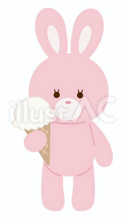 うさぎとバニラアイスのイラスト 夏,アイス,うさぎのイラスト素材