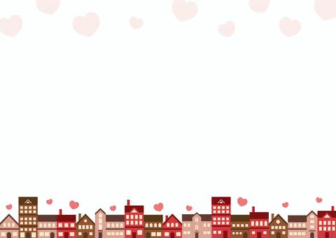 バレンタインの街並みとハート バレンタイン,ハート,街並み,背景,フレーム,2月,冬,バレンタインデー,バレンタインカード,おしゃれのイラスト素材