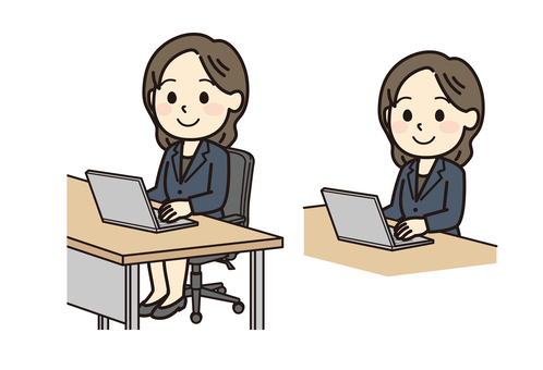 パソコン作業をするスーツ姿の女性 女性,スーツ,パソコン,ノートパソコン,リモートワーク,テレワーク,事務員,椅子,机,デスクのイラスト素材