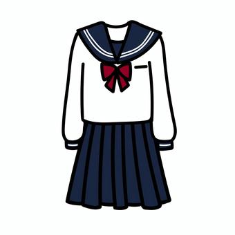 セーラー服上下セット１ 制服,セーラー,高校,中学校,リボン,ネイビー,女子のイラスト素材