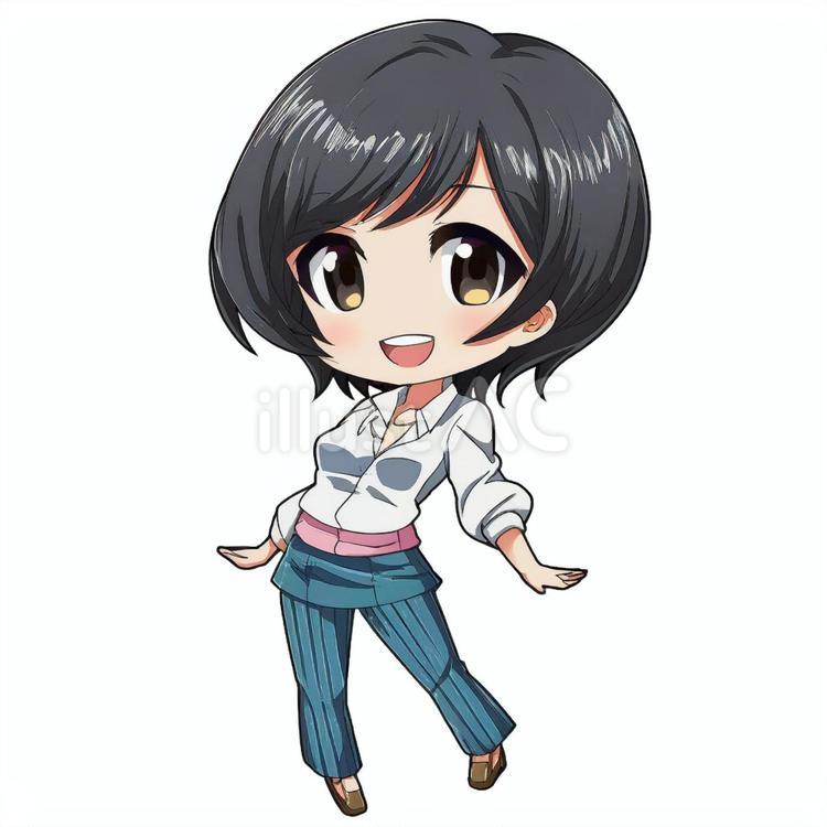 笑顔でほほ笑む黒髪ショートの女子大生 女性,笑顔,大学生のイラスト素材