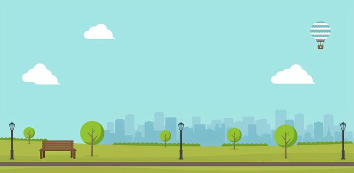 緑のある公園横長イラスト / 夏 公園,風景,緑,自然,リラックス,夏,バックグラウンド,木,葉,素材のイラスト素材