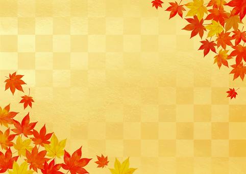 背景：金色の和紙と紅葉 金,秋,もみじ,水彩,背景,金色,フレーム,和,和風,高級のイラスト素材