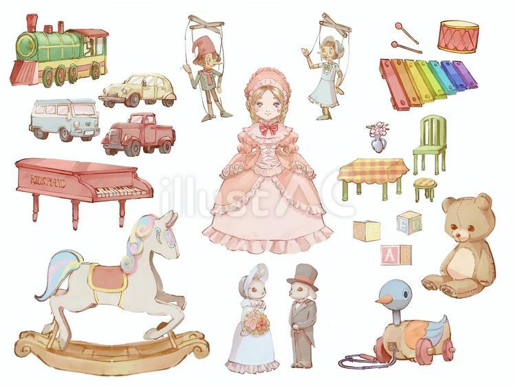 アンティークなおもちゃ　セット おもちゃ,アンティーク,レトロのイラスト素材