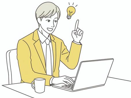 閃く男性1 思いつく,アイディア,アイデア,若い,男性,サラリーマン,閃く,ノートパソコン,仕事,ビジネスマンのイラスト素材