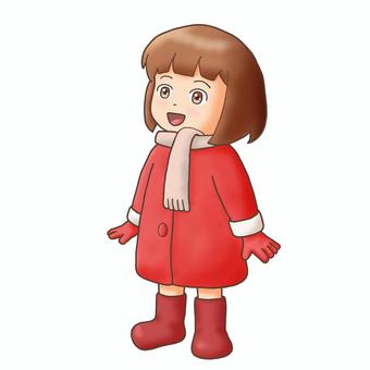 よろこぶ女の子（冬の日常ポーズ） 女の子,冬,冬服,コート,マフラー,手袋,ブーツ,かわいい,日常,立ちポーズのイラスト素材