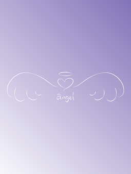 淡い紫の背景に手描き風の天使の羽とハート 天使,羽,グラデーション,背景,ハート,手書き,縦,線画,かわいい,パステルのイラスト素材