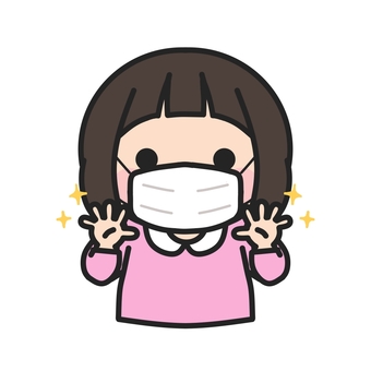 洗った手をみせるマスクをした女の子1 女の子,マスク,手洗い,保険だより,小児科,耳鼻科,手洗い指導,てあらい,清潔,衛生のイラスト素材