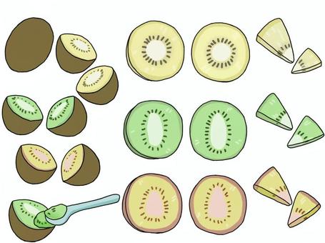 キウイの線画ありのセット キウイ,セット,おいしい,食べる,線画,デザート,おやつ,ビタミン,フルーツ,カットフルーツのイラスト素材