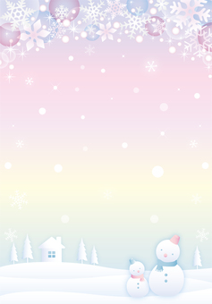 ロマンチックな雪だるまのフレーム（縦） 冬,雪の結晶,ピンク,雪,雪だるま,キラキラ,クリスマス,フレーム,かわいい,壁紙のイラスト素材