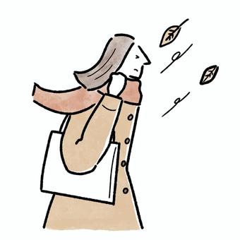 北風に吹かれる女性【冬】 寒い,女性,北風,冬,通勤のイラスト素材