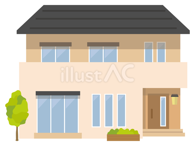 左右非対称のおしゃれな住宅の外観 家,住宅,住居のイラスト素材