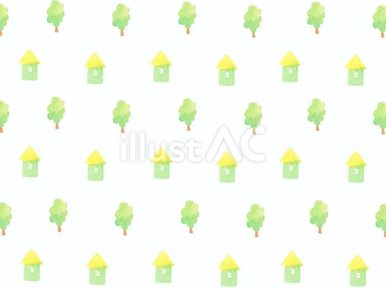 水彩北欧デザイン家と木の壁紙 壁紙,背景,模様のイラスト素材