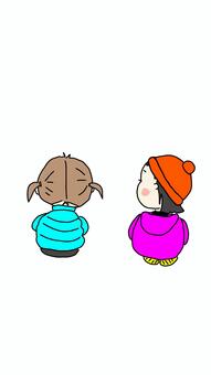 子供の後ろ姿 女の子,後ろ姿,観客,横顔,手がき,冬のイラスト素材
