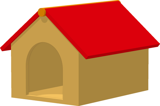 犬小屋 ペット用品,小屋,犬小屋,屋根,赤色,蛍光色,3dcg,立体,デフォルメ,背景透過のイラスト素材