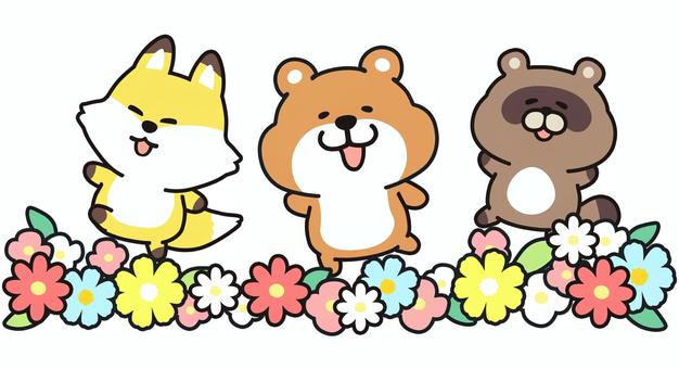 Illustration, fox, raccoon, bear, 