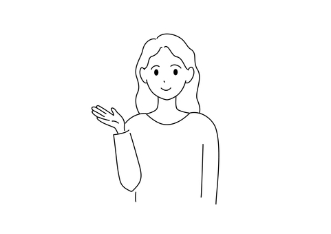 案内をしている女性 線画イラスト 線画,白黒,女性,笑顔,かわいい,良い,調べる,ベクター,背景無し,シンプルのイラスト素材