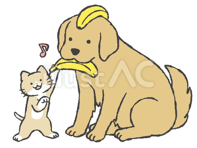 大型犬と仔猫　バナナ 犬,レトリバー,猫のイラスト素材