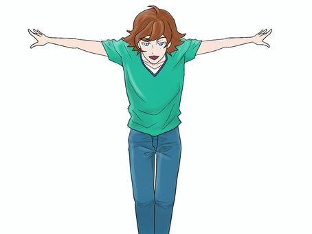 振りまくポーズをするイケメン男子 ポーズ,振りまく,男子,イケメン,広げる,かっこいい,カッコイイ,男性,男,笑顔のイラスト素材