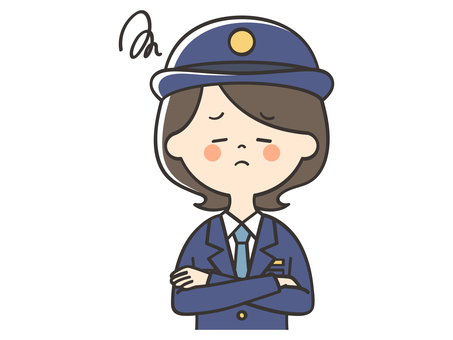 悩み事がある女性警察官 悩む,困る,考える,心配,失敗,不安,警察,警察官,警官,女性警察官のイラスト素材