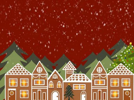 冬の町並みとクリスマス（星空＆雪）2 町並み,街並み,クリスマス,ツリー,木,モミの木,背景,夜景,夜,家のイラスト素材