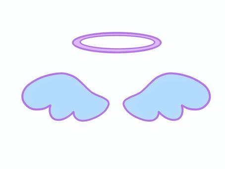 青い羽と輪っかのイラスト 羽,天使,翼,昇天,輪っか,マークのイラスト素材