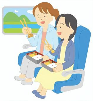 旅行12 旅行12 旅行,駅弁,弁当,新幹線,電車,座席,食べる,車窓,窓,風景のイラスト素材
