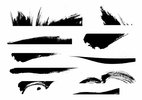 筆タッチいろいろな形の素材 筆タッチ,曲線,直線,波線,跳ね,黒,シルエット,かすれ,手描き,勢いのイラスト素材