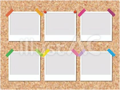 コルクボードにポラロイド枠