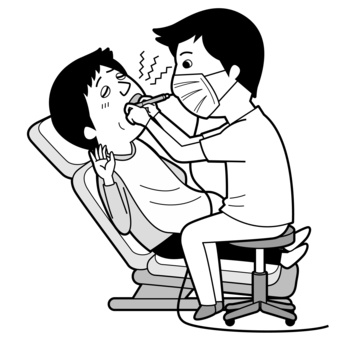 歯の治療中の男性と歯科医師_モノクロ 歯の治療中の男性と歯科医師_モノクロ 歯科医師,歯医者,虫歯,歯科医,デンタルクリニック,デンタル,歯科,治療,処置,痛いのイラスト素材