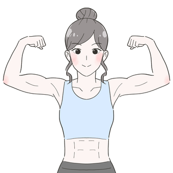 筋肉ムキムキの女性のイラスト 女性,筋肉,筋トレ,鍛える,力こぶ,隆々,腹筋,シックスパック,力,強いのイラスト素材