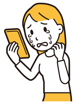 スマホを見て泣いている若い女性 スマホ,女性,女の子,人,ロングヘア,若い,見る,操作,持つ,泣くのイラスト素材