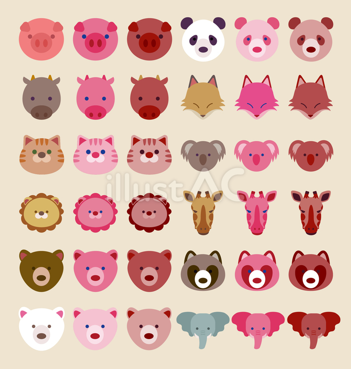 動物まとめ2（カラー） ブタ,ウシ,ネコのイラスト素材