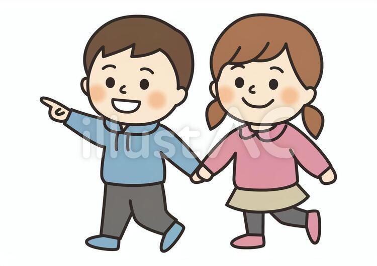 歩くこどもたち（長袖） 歩く,散歩,こどものイラスト素材