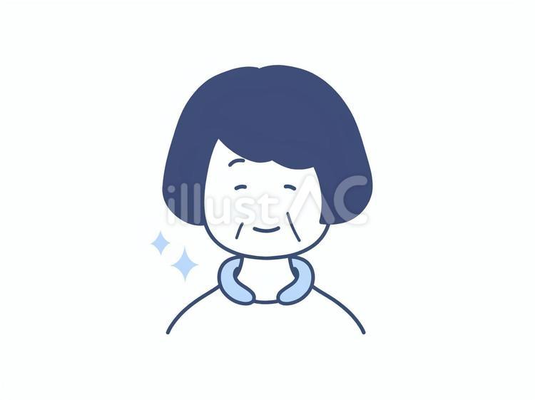 ネッククーラーをつけて涼しむシニアの女性 ネッククーラー,熱中症,シニアのイラスト素材