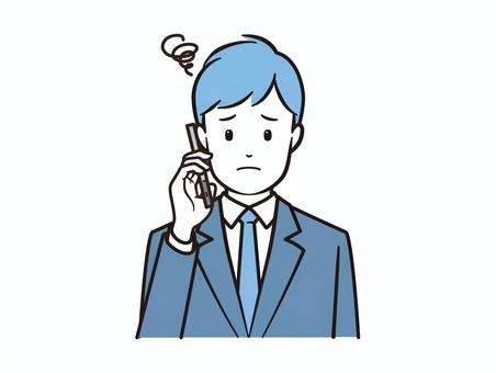 スマホ通話で困惑するビジネスマン スマホ,スマートフォン,ビジネス,ビジネスマン,サラリーマン,電話,通話,話す,困惑,困るのイラスト素材
