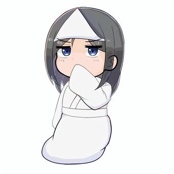 SDおばけの女の子キャラ（あきれ顔） おばけ,幽霊,ホラー,白装束,三角巾,女の子,かわいい,sdキャラ,ちびキャラ,キャラクターのイラスト素材